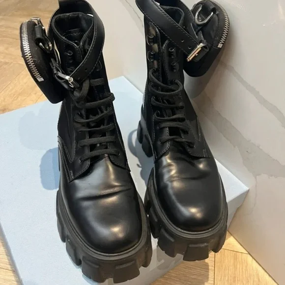 Prada Black Combat Boots with Pouch - Picture 2 of 6